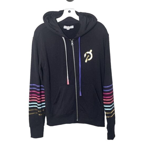 Peloton Spiritual Gangster Size S Zip Up Hoodie Sweatshirt Black Rainbow Ombre - Picture 2 of 11